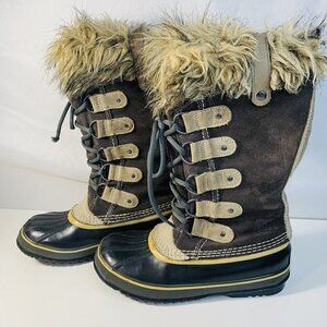 Sorel Boots Joan of Arctic Suede Faux Fur Snow Winter Women 7 Brown Mid Calf